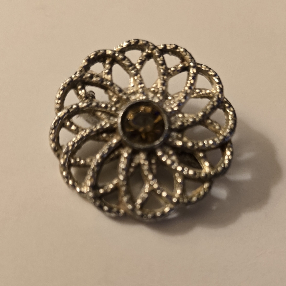 Vintage Silver Tone Textured Brooch